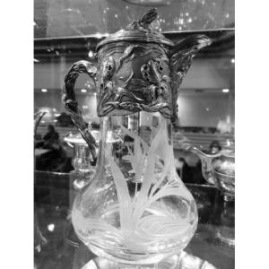 Caraffa Art Nouveau in argento e vetro